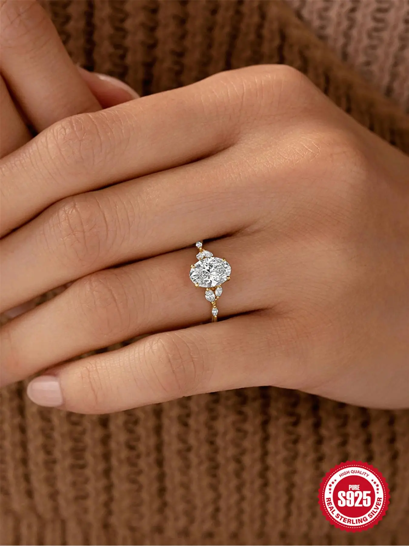 925 Sterling Silver Elegant Round Artificial Zircon Decorated Ring, Fashion Jewelry for Party, Daily Clothing Decor, Trendy All-match & Exquisite Jewe