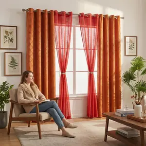 Curtain Club 4 Panels 52x90inch 2 pieces are jacquard fabric curtains with small floral patterns, lightweight and luxurious. The other 2 pieces are mesh curtains with large pleats, both in loop style. The set is more upscale - DA03 + L12