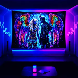 1 anime-themed lover devil tapestry, Tapestry room decor, Tapestry Wall Mural, UV-reactive polyester wall decoration, knitted fabric home decoration, furniture cover - 85 g/m2, no electricity required