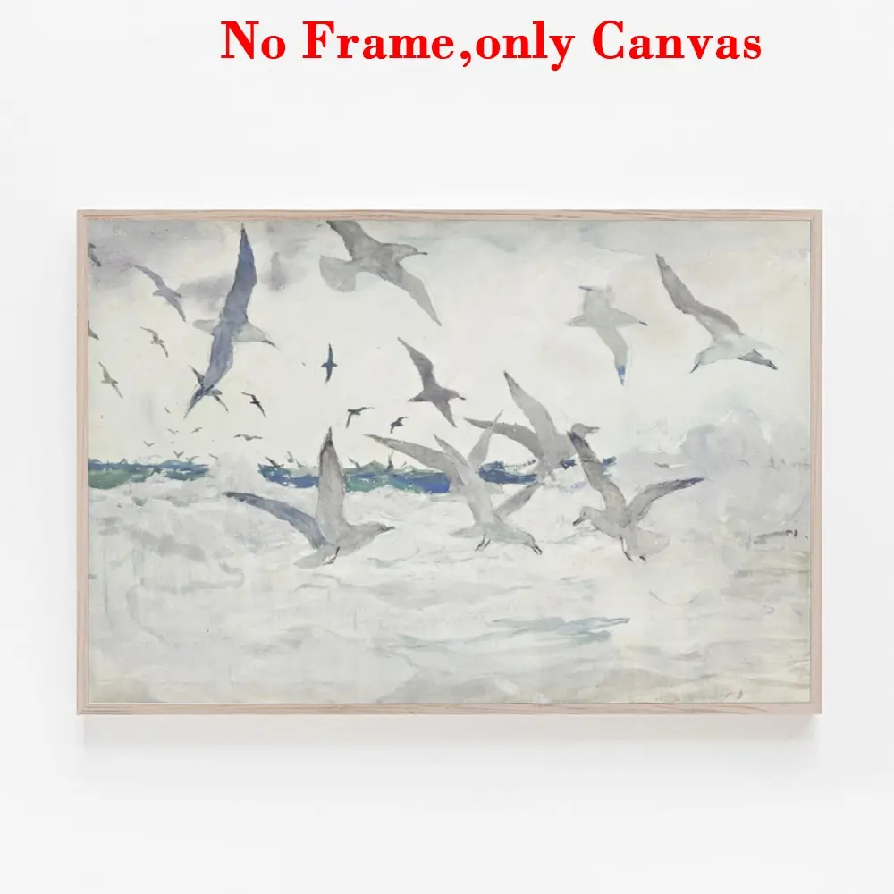1 PC, wall art, vintage poster, seagulls flying over the sea art print, seaside birds canvas painting, unique and creative wall aesthetic decoration, perfect decoration for living room and bedroom, frameless