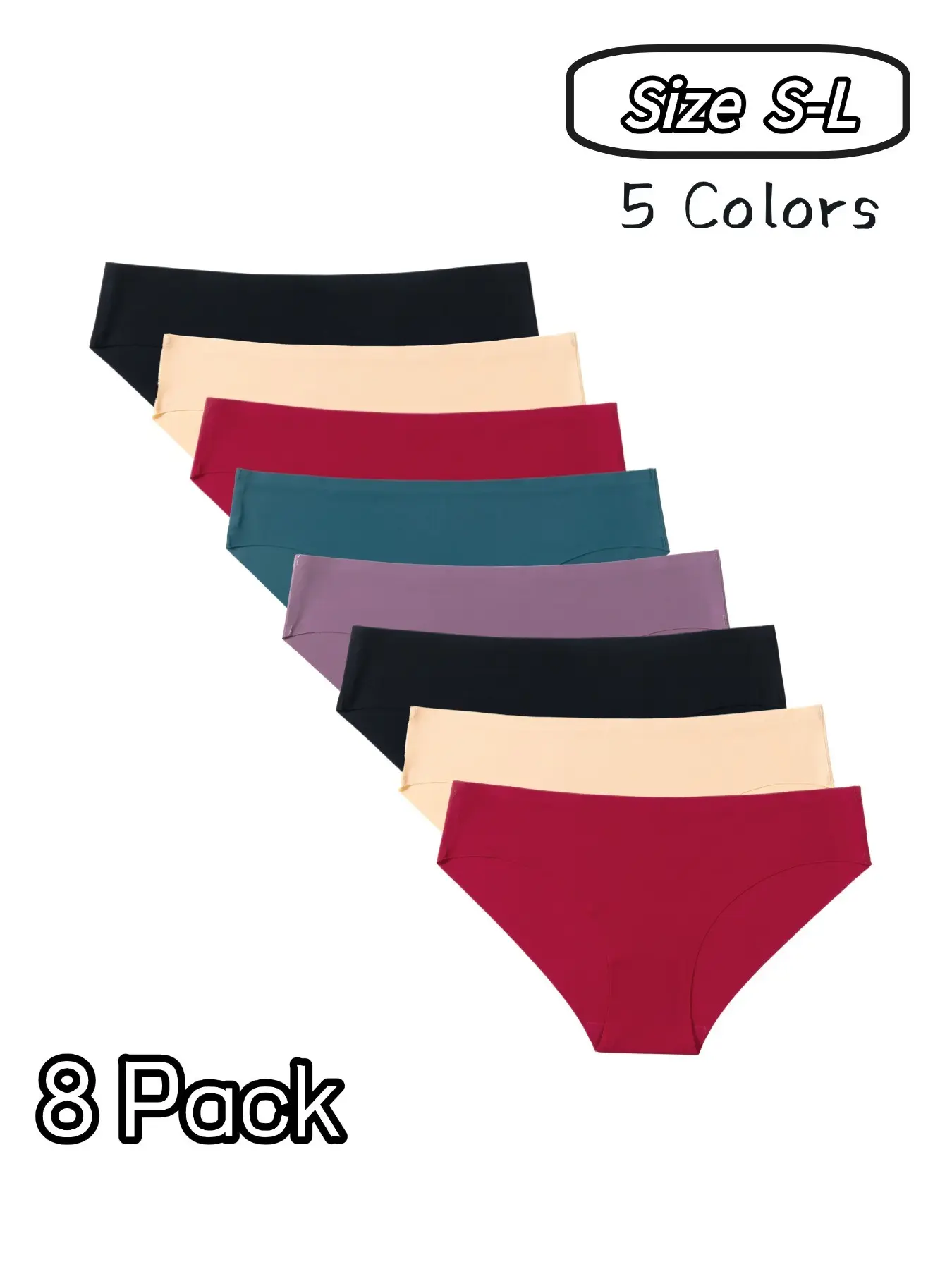 Women's Low-Waist Plain Casual Elastic Underwear, Skin-Friendly Ice Silk Seamless Comfortable Breathable All-Seasons, 8-Pack