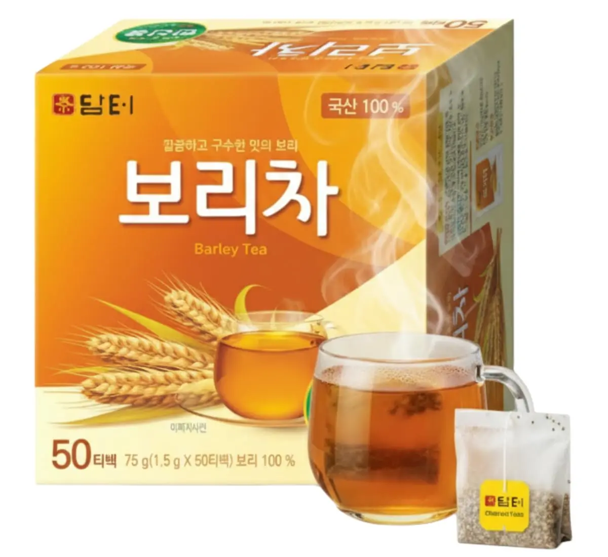 Damtuh Korean Roasted Barley Tea Bags, Caffeine-Free Herbal Tea Beverage with Authentic Boricha Mugicha Flavor, 50 Count, Natural Herbal Beverage, Non-Caffeinated Herbal Tea