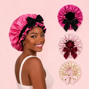 ShineTheory-Women's Double-Layer Satin Sleep Bonnet with Elastic Tie Band - Soft, Breathable Night Cap for Curly Natural Hair, Anti-Frizz Hair Protection