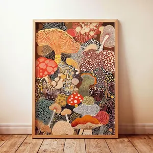 Mushroom Wall Art Yayoi Kusama Inspired Poster Unframed Abstract Fungi Print Modern Floral Artwork For Japandi Or Minimal Decor