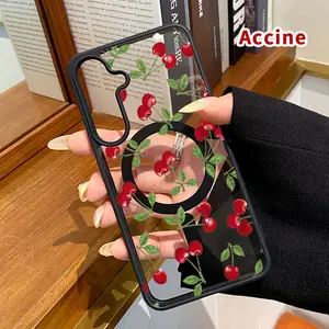 Magnetic Phone Case Compatible with Samsung Galaxy S23 Ultra S24 Plus S25 Edge S22+ FE Cherry Delight Pattern Acrylic Back TPU Edges Clear support wireless charging Bumper Cover