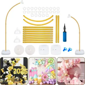 Balloon Arch Kit 2.5M & 1.5M Half Balloon Arch Stand Free Bend Balloon Column Stand for Floor Gold PVC Tubing Stable Design with Water Bags Easy Assembly for Wedding Birthday Graduation Anniversary