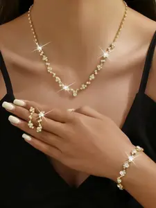Women's Jewelry Set, Sparkling Rhinestone Necklace Earrings Bracelet Ring, Elegant Claw Chain Design, Perfect Gift for Her, Fashionable Jewelry Set, Trendy Jewelry Set
