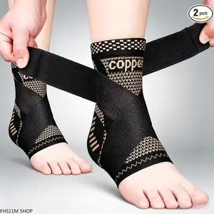 Copper-Infused Adjustable Ankle Compression Sleeve Support Brace - Relieves Achilles Tendonitis, Plantar Fasciitis Discomfort, Ankle Swelling, Sprains for Daily Recovery and Outdoor Sports Use
