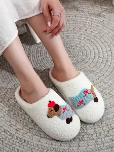Cute Dog Pattern Plush Slippers, Casual Soft Comfortable Home Slippers, Warm House Slippers, Warm Slippers for Indoor & Outdoor Use for Women & Men, Girl