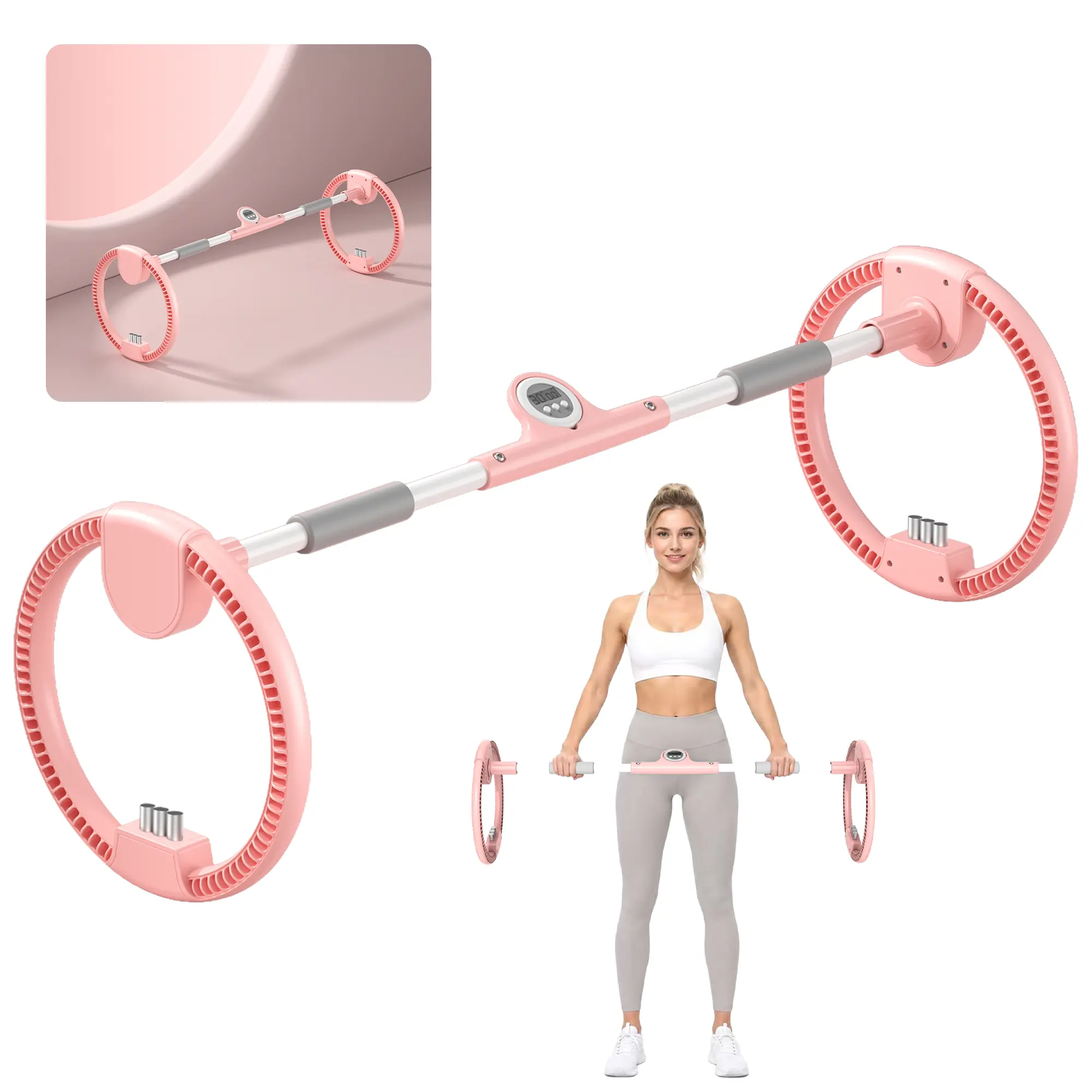 Portable Forearm and Wrist Trainer with Adjustable Resistance, Dual-Wheel Design, Ergonomic Grip – Pink