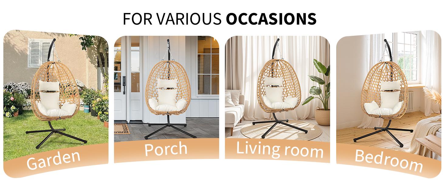 Boho Style Patio Swings with Stand- 350lbs Weight Capacity, Single Hanging Egg Chair with Cushions, Hammock Swing Chair for Bedroom, Balcony, Garden Boho Style Patio Swings with Stand- 350lbs Weight Capacity, Single Hanging Egg Chair with Cushions, Hammock Swing Chair for Bedroom, Balcony, Garden