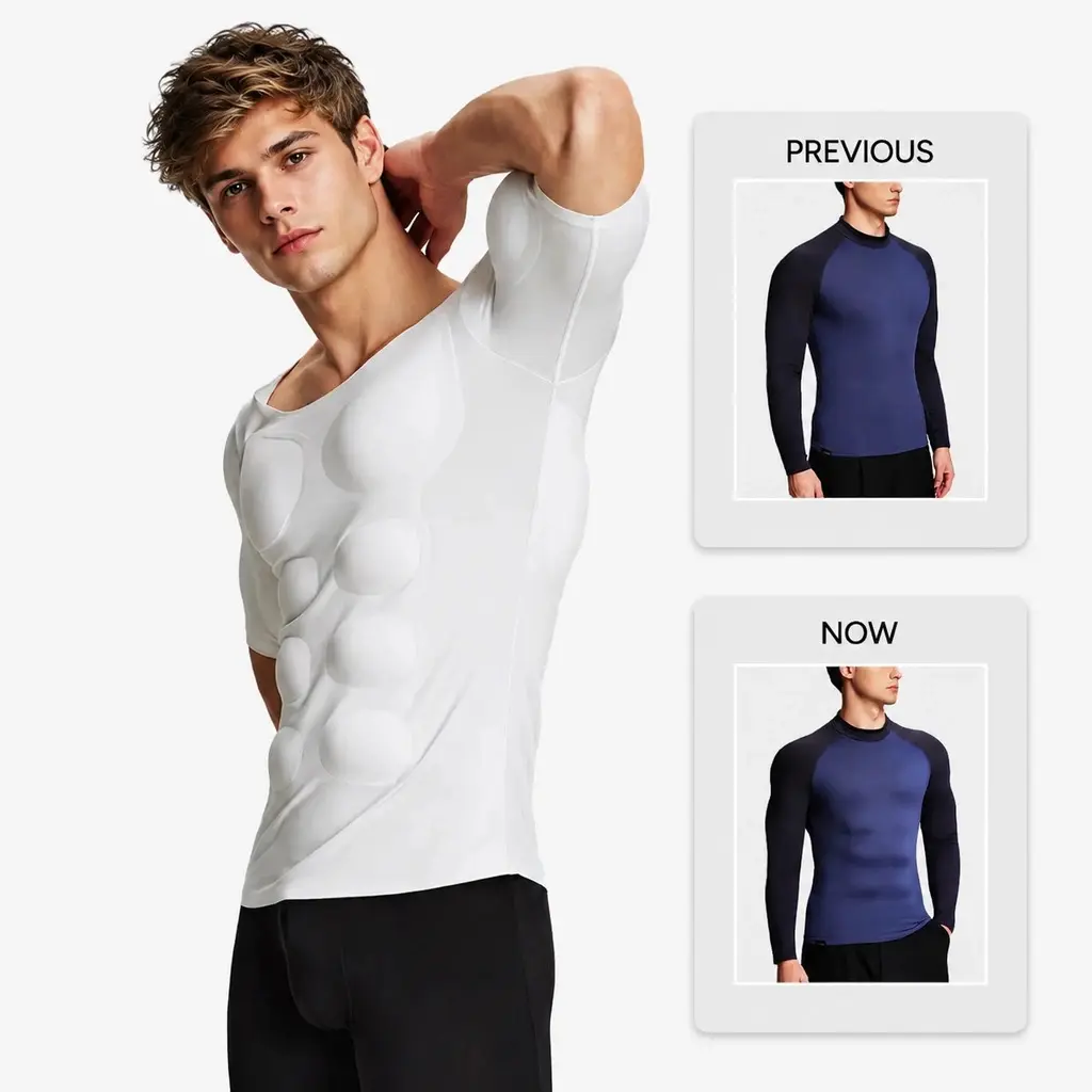Men’s Invisible Seamless Muscle-Enhancing T-Shirt - Menswear with Removable Pads, Muscle Effect, Seamless Fit, Light Compression, Standard Sizes, Suitable for Everyday Wear, Cosplay, Father’s Day Gift