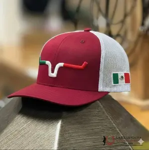 Kimes Ranch Mexico Flag Trucker Hat | Red & White Mesh Snapback Cap | Western Rodeo Style Baseball Hat | Adjustable Outdoor Hat for Men & Women