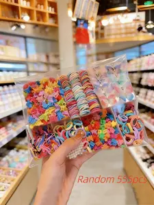 555pcs/Set Girls Multicolor Butterfly Hair Clips Barrettes Set, 555pcs Elastic Hair Ties, Sweet Style for Students & Parties, Durable Rubber Band Holder