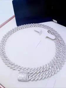Cool Hip-Hop Cuban Chain Popular Style Square 14mm Two-Row Hip-Hop Cool Diamond Set Tested with Diamond Tester Miami Cuban Chain Charm Jewelry, Luxury Accessories, Party, Large Party Wear, Thanksgiving Gift, Gift for Friends and Family