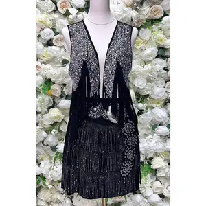 Black Rhinestone Fringe Vest