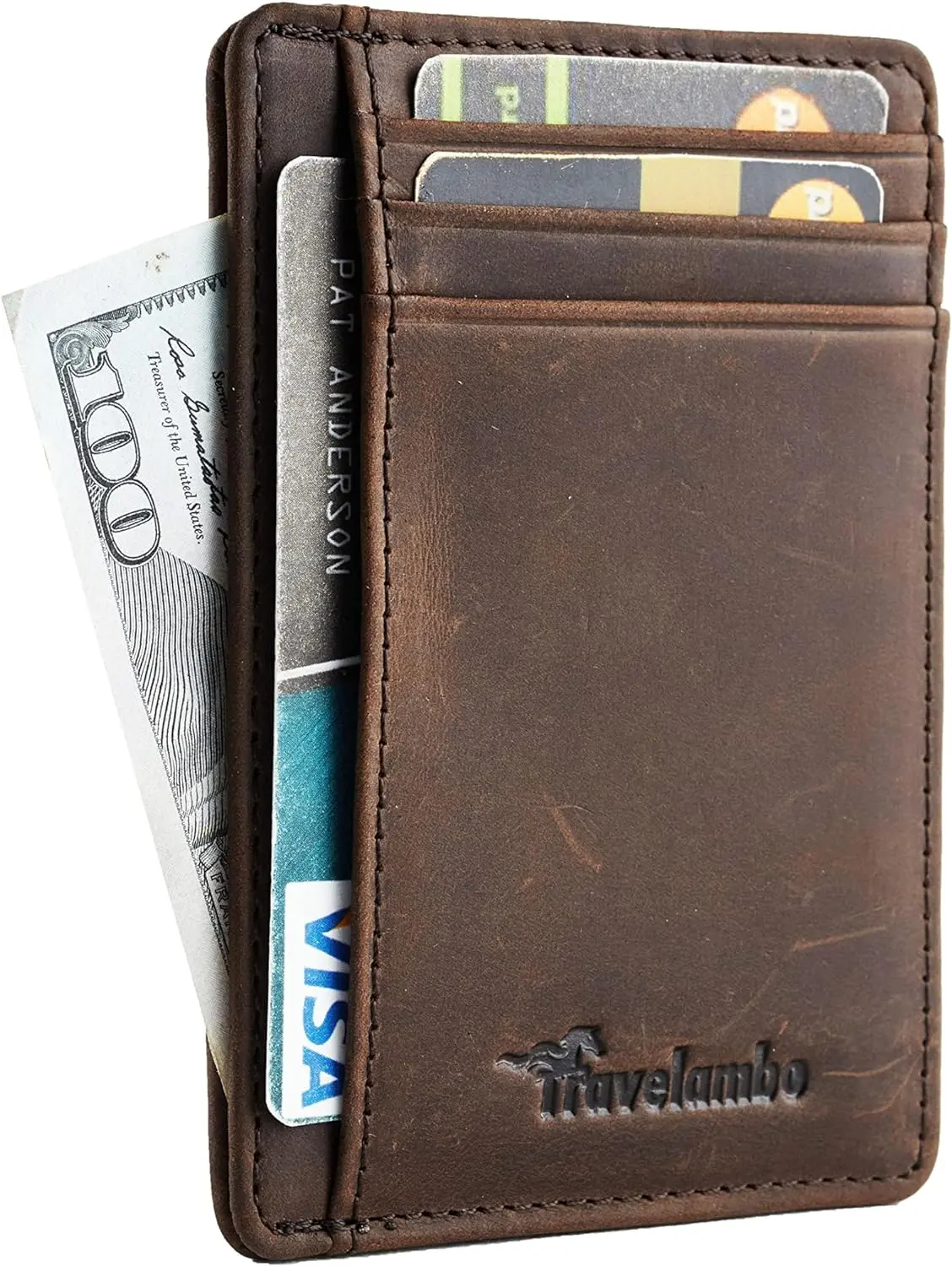 Medium Front Pocket Wallet Brown Minimalist Leather Slim RFID Blocking Card Holder Medium Size Dad Father's Day Gift