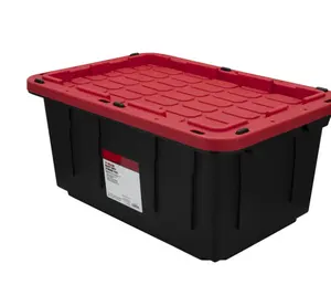 Storage Container 17 Gallon Plastic Storage Container with Snap-On Lid, Black and Red