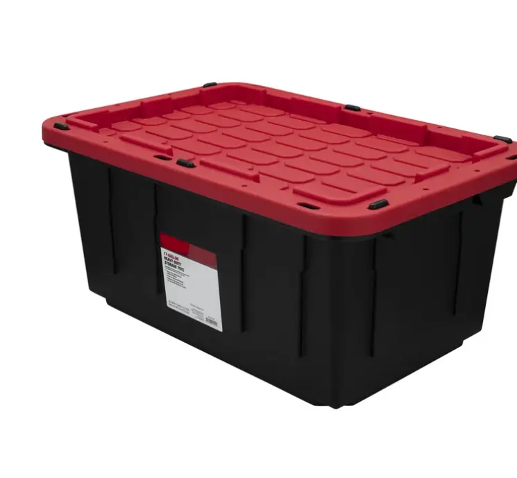 Storage Container 17 Gallon Plastic Storage Container with Snap-On Lid, Black and Red