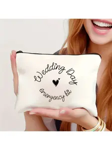 1pc Bridal Emergency Makeup Bag Designed for Wedding Day - Personalized Portable Organizer with "Wedding Day" Print, Made of Durable Polyester, Lightweight And Foldable, Zipper Closure for Secure Storage of Lipstick, Powder