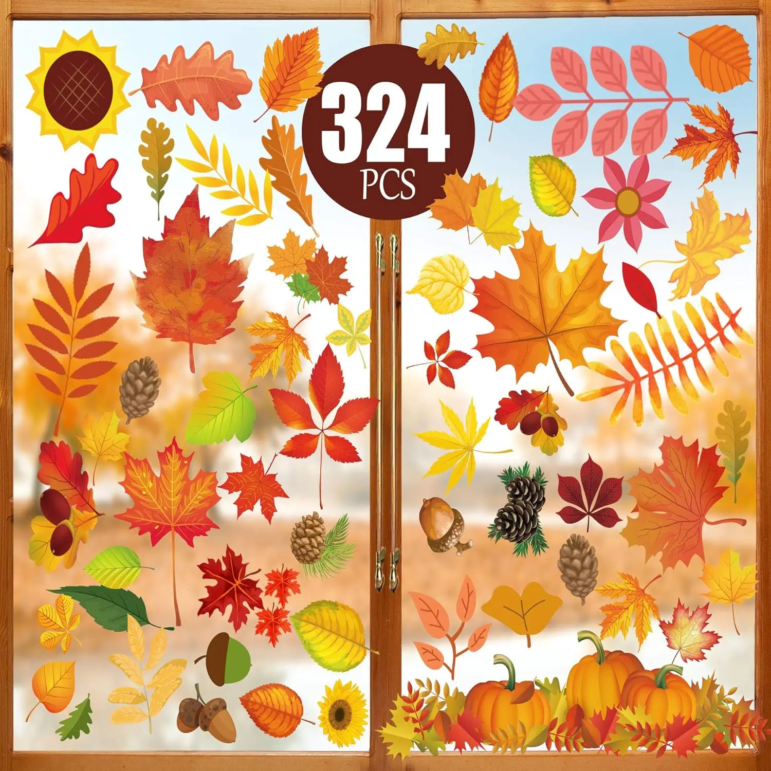 Fall Decorations- 324 PCS Fall Window Clings Stickers Decorations for Glass