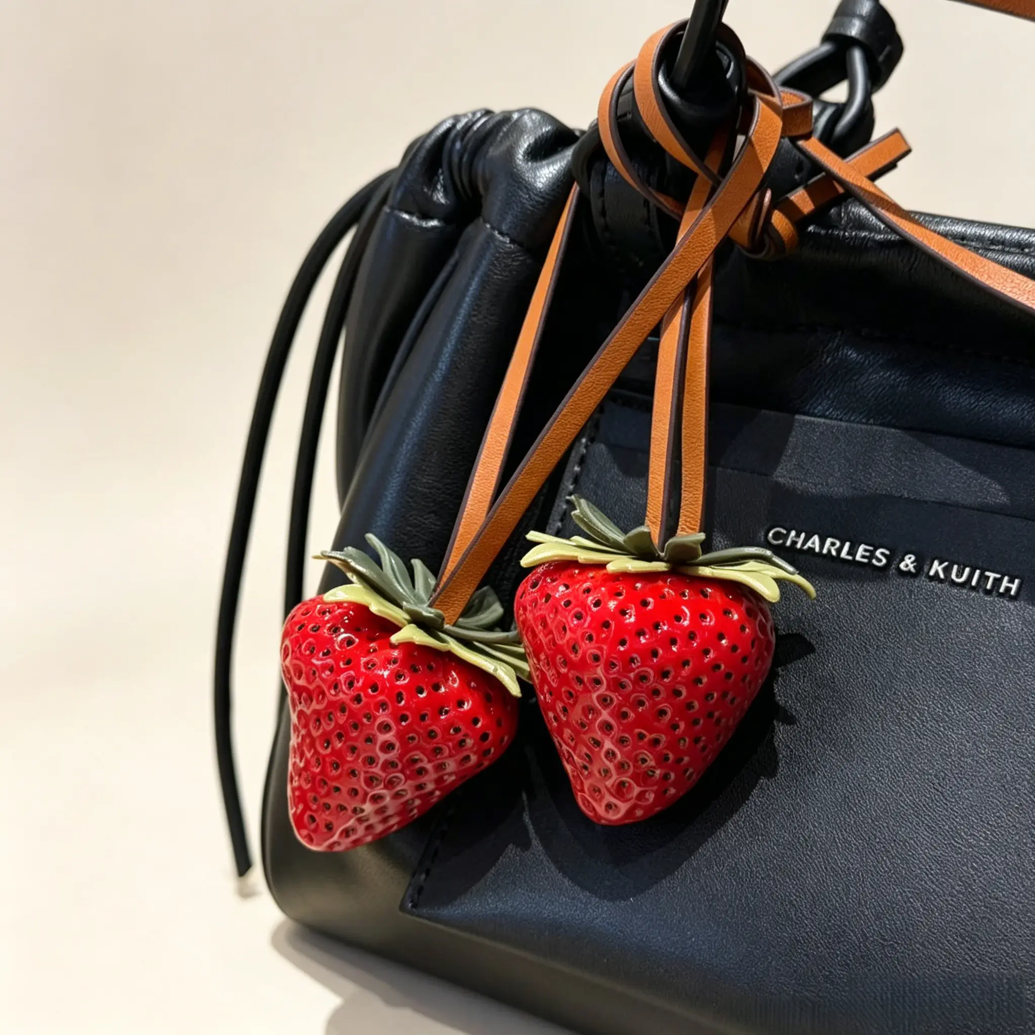 3D Resin Strawberry Leather Bag Charms Chain - Cute Fruit Purse Charms for Women Handbag Keychain Car Ornament