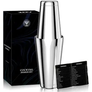 Boston  Shaker Set, 18oz & 28oz Stainless Steel Weighted Shaker Tins, Metal Martini Drink Mixer for Bartending, Professional Bar Tools with  Recipe Guide