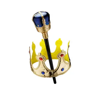 Gold Crown and Scepter Set | Adjustable Crown with Jewels & 16" Scepter - Royal King and Queen Crown Costume Accessory – Pretend Play Fun, Birthday, Dress Up & Role Play Props