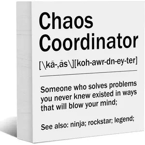 Chaos Coordinator Gifts Office Decor, Appreciation Thank You Gifts for Boss Coworker, Decorative Wooden Box Sign Desk Accessories for Teacher Nurse, 5x5 Inches