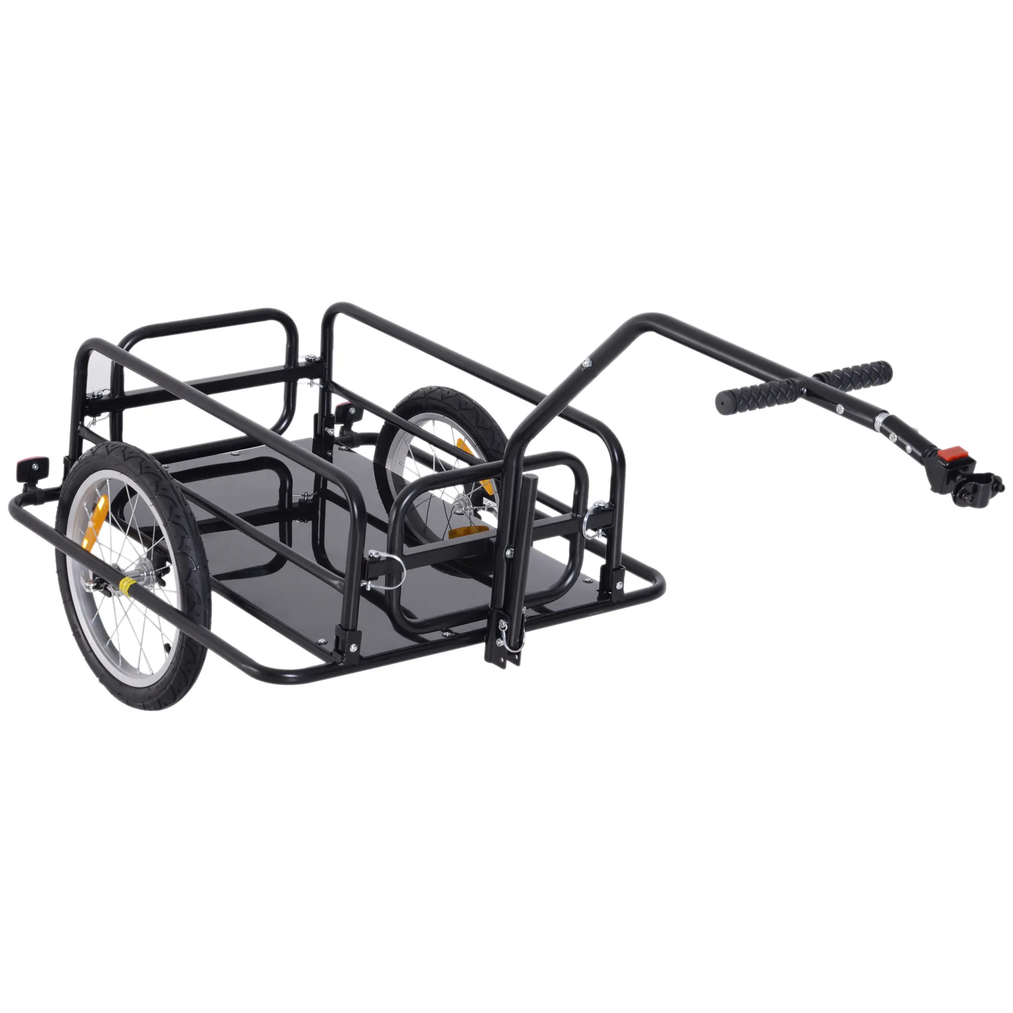 Foldable Bike Cargo Trailer Cart with Hitch – Black. 88 lbs Capacity. 16" Air-Filled Tires. Removable Walls (Convert to Flatbed). Folds for Storage