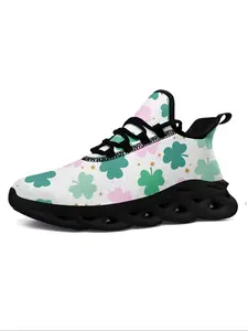 Women's Clover Print Lace Up Platform Sneakers, Casual Comfortable Sports Running Shoes, Female All-match Round Toe Chunky Sneakers for Daily Wear