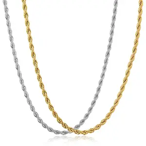 Gold/Silver Plated Stainless Steel Necklace for Men, 3mm Rope Chain Necklace for Men and Women, Best Jewelry Gift for Men