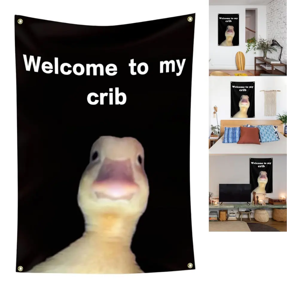 Welcome to My Crib Flag 2x3 Feet Tapestry Funny Poster Durable Man Cave Wall Flag with Brass Grommets room decor for bedroom Banner(24x36 inches)