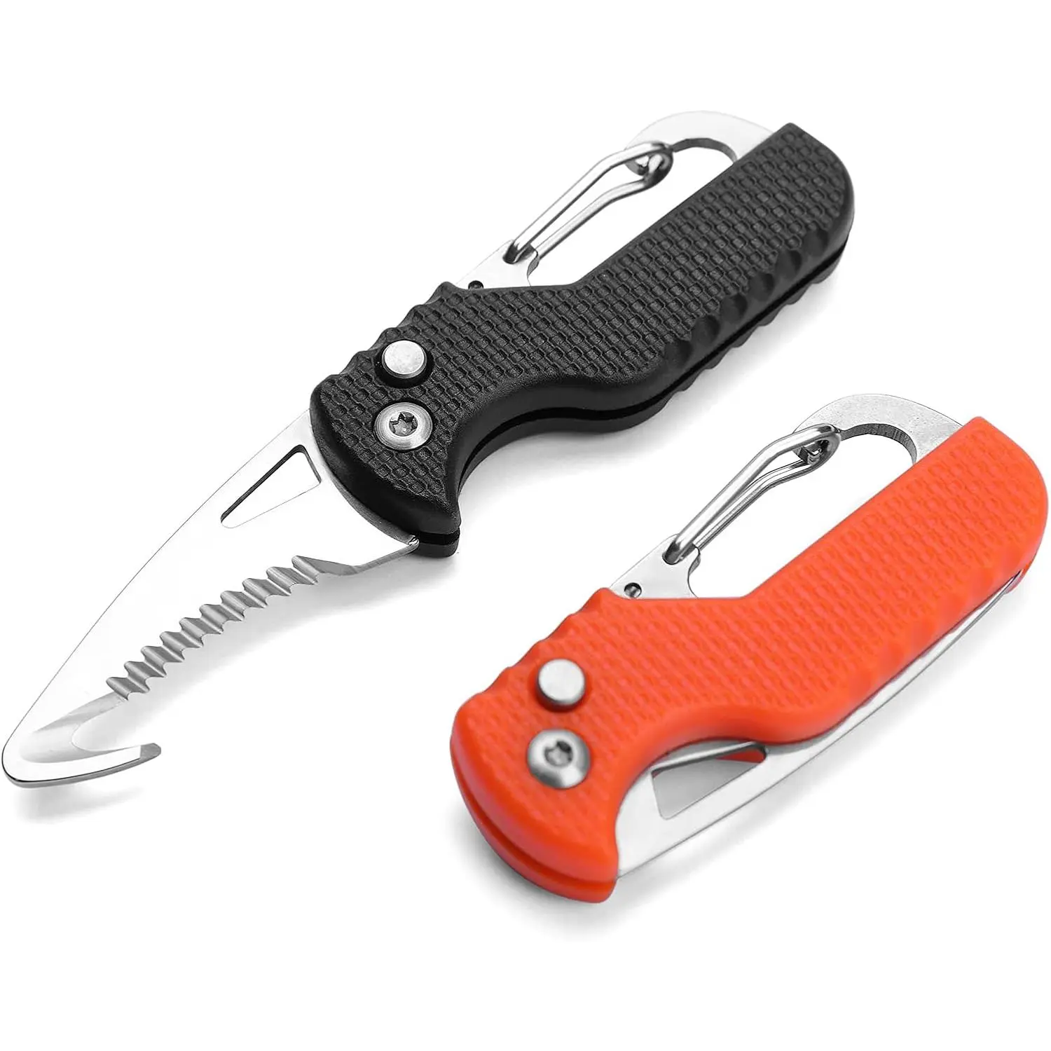 2-Pack Compact Keychain Box Cutter for Men, Nylon Fiber Multi-Tool with Retractable Serrated Blade, Safety Lock & Clip, Cool Outdoor EDC Tool, Cool Outdoor Gadgets, Non Slip, Keychain Clip, Retractable Blade