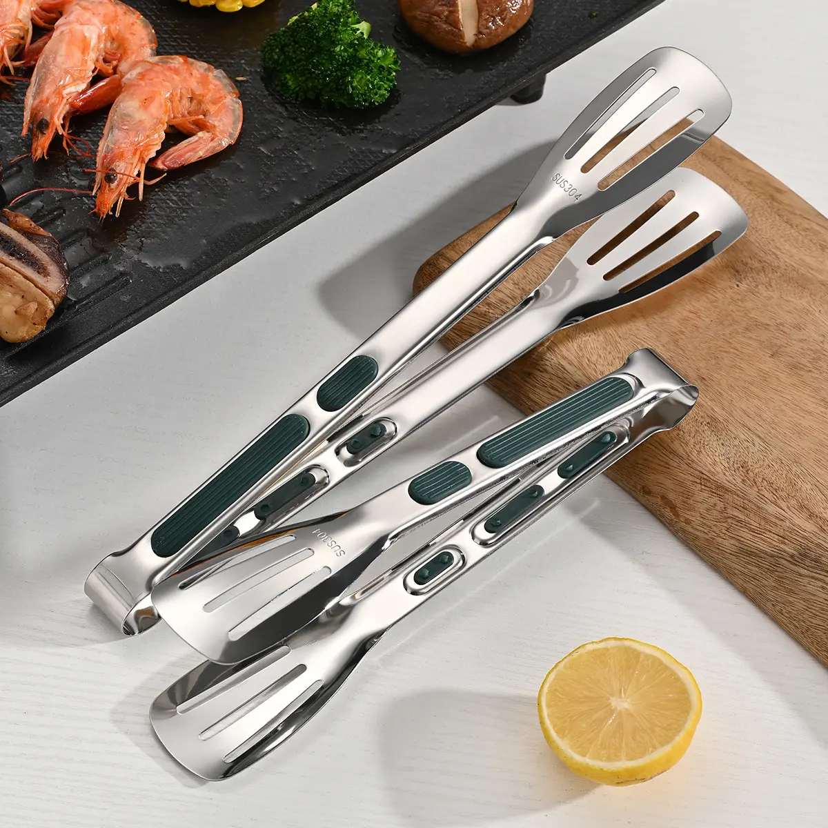 Stainless Steel Food Tongs, Non-slip Barbecue Tongs, Salad Bread Tongs, Cooking Utensils for Home, Kitchen, Outdoor, Picnic, Kitchen Tool