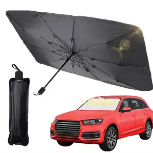 Summer Car Sunshade Curtain, Creative Umbrella Style Windshield Shade, Titanium Silver Retractable Insulation UV Protection, Fits All Cars, Car Accessory