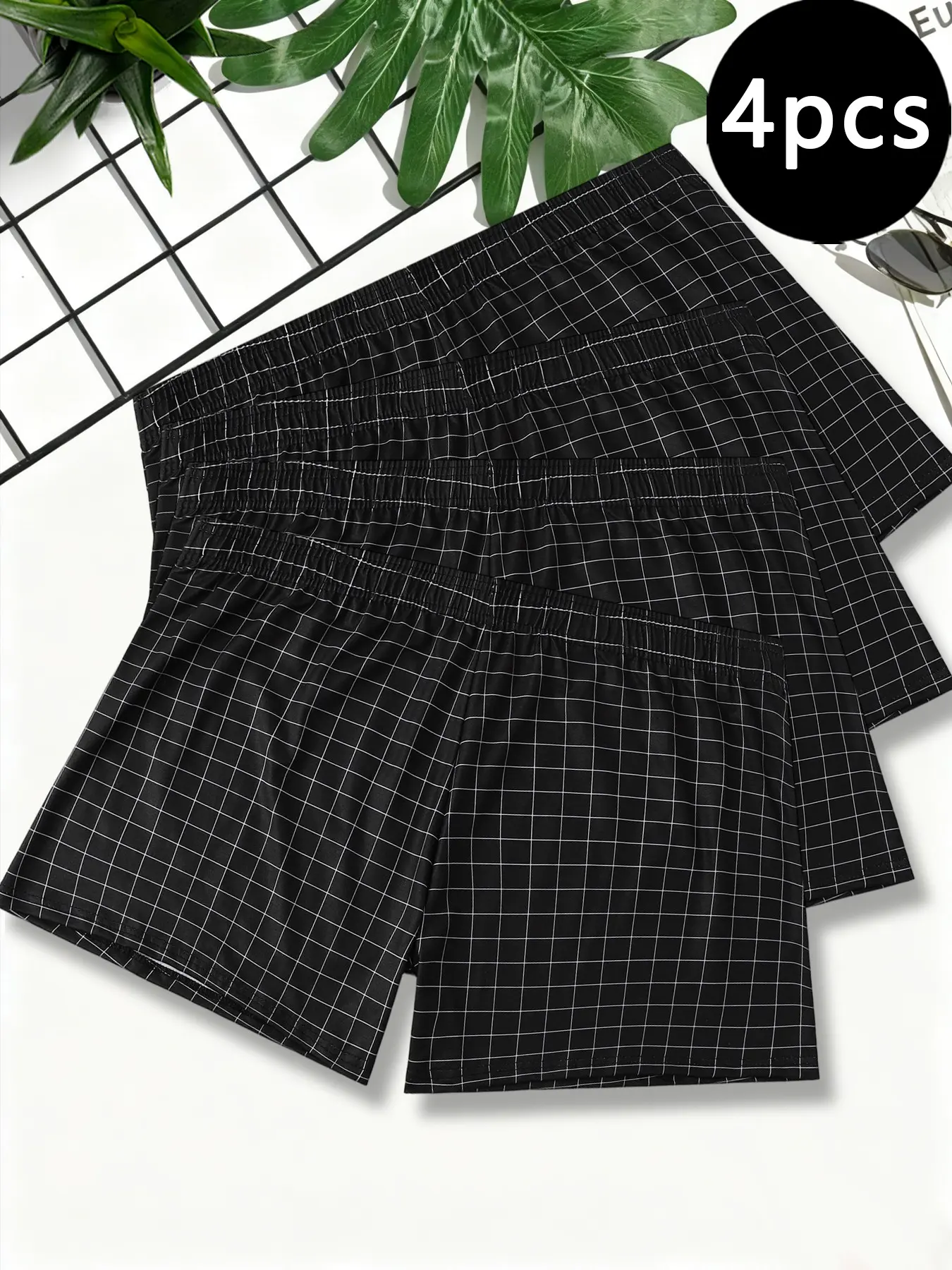 Men's underwear, checkered men's shorts, stretch boxer shorts, boxer underwear, loose, breathable and Elastic men's boxer underwear, suitable for casual and sports, size S-XXL, 4-piece set, Relaxed Fit boxers, Elastic Knit Underwear, Boxer Style