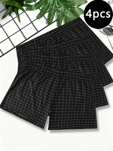 Men's underwear, checkered men's shorts, boxer underwear, loose, breathable and Elastic men's boxer underwear, suitable for casual and sports, size S-XXL, 4-piece set