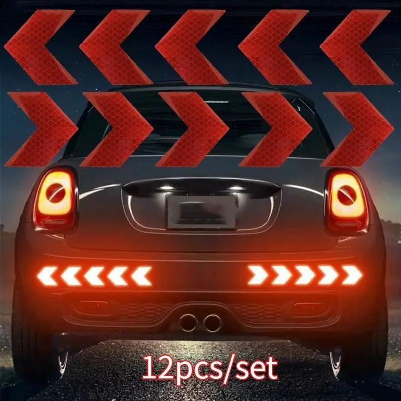 12-Piece Car Sticker Set - Reflective, Self-Adhesive Arrow Signs in Assorted Colors