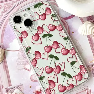 Cherry Pattern Phone Case Casing, Decorative Protective Phone Protector Cover, Phone Accessories Compatible with iPhone 6 7 8 X 11 12 13 14 15 Pro Max, Transparent, Shockproof Protector