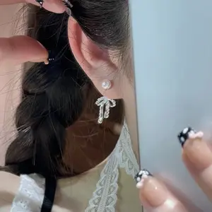 Ballet Style Bow Earrings, Silver Hollow Niche Design Ribbon Earrings, Exquisite And Sweet Earrings Accessories