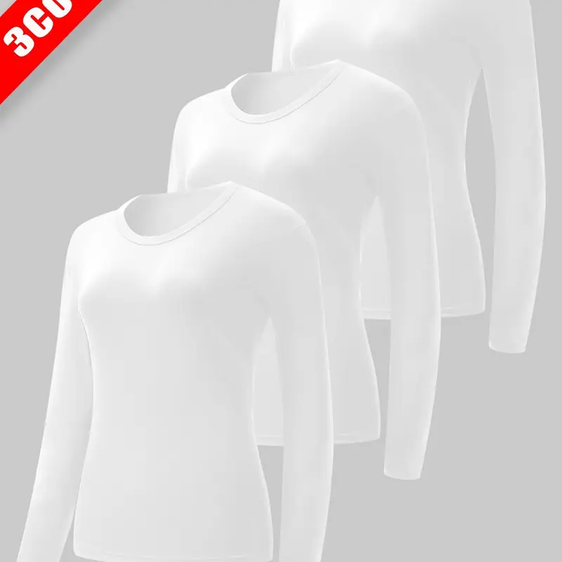 Women's Solid Long Sleeve Thermal Underwear Top Casual Comfy Warm Fit Sports Top for Daily Wear, Ladies Sportswear for All Seasons