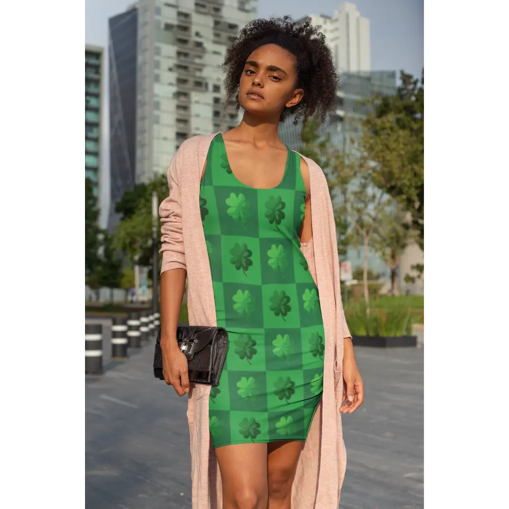 Clover Racerback Dress, St Patricks Day Women's Dress, Shamrock Sleeveless Dress, Green Clover Tank Dress, Irish Festival Outfit