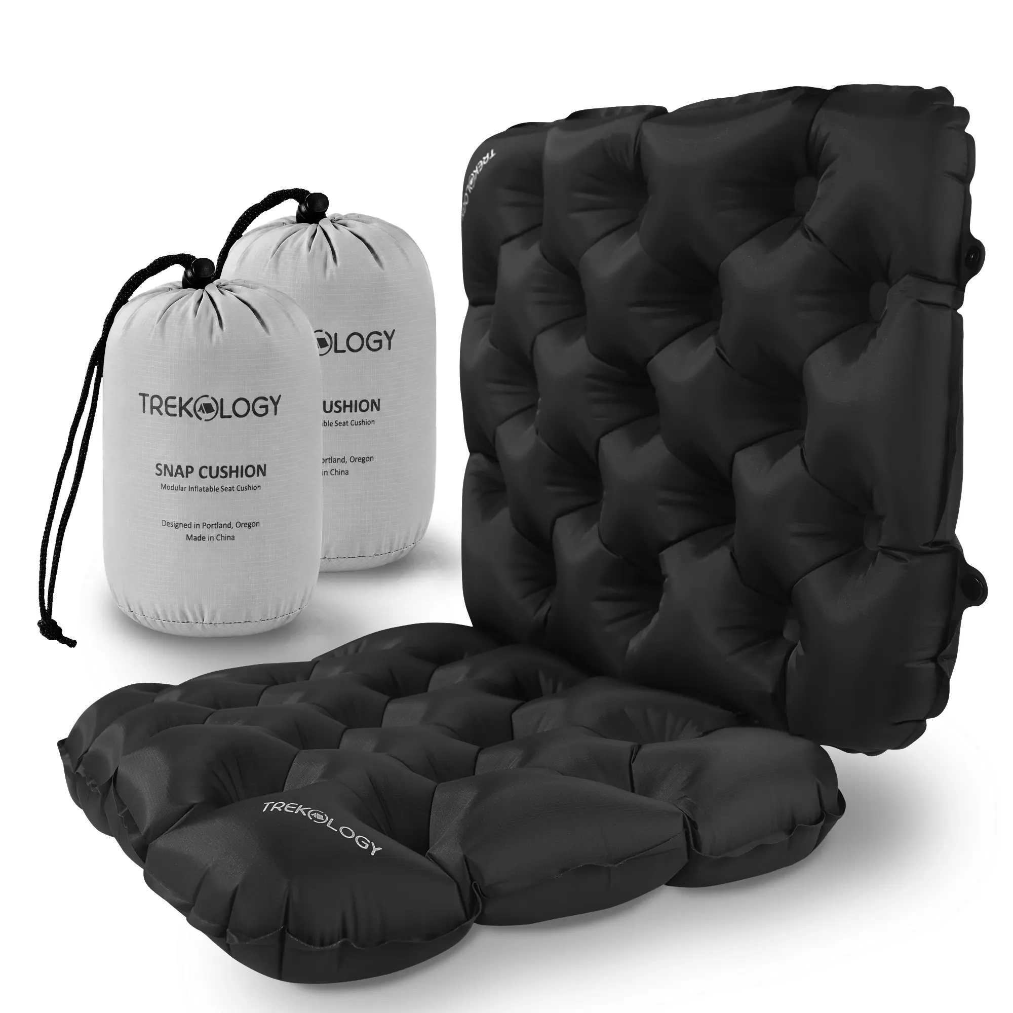 Trekology Snap Cushion, Inflatable Seat Cushion Set of 2 with Snap-Together Design, Connect as Seat & Lumbar Support for Thickness, ideal for Air Travel, Airplane, Stadium, Camping & Office