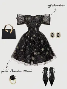 Women's Off Shoulder Floral Print Elegant Waist Cinched Party Mini Dress – Spring/Summer Wedding Guest & Vacation Outfit