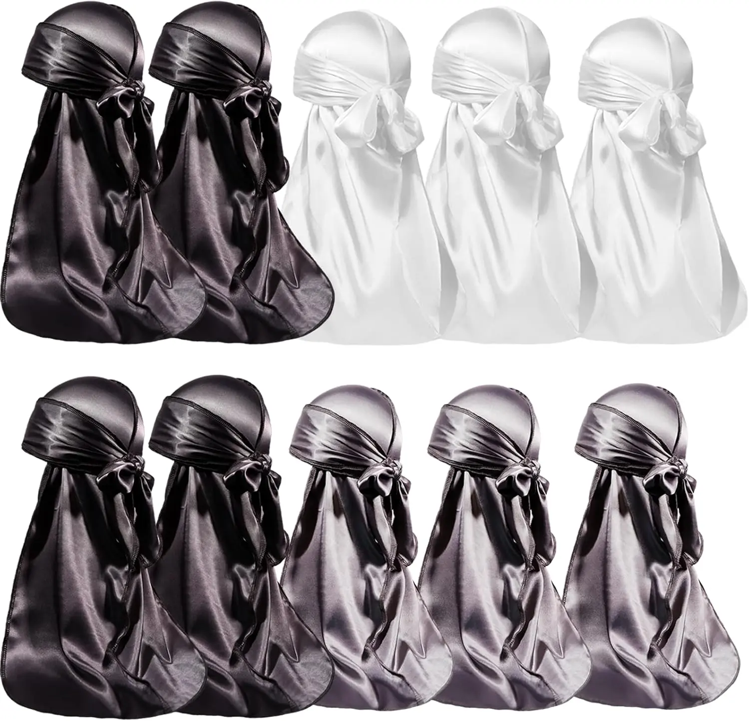 10-Pack Unisex Silky Satin Durags, Multi-Color Long-Tail Headwraps for 360 Waves and Hair Protection (Sports & Outdoor Accessory)