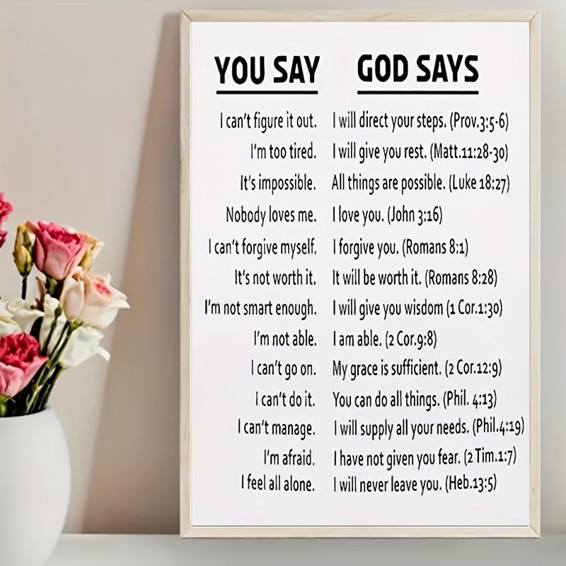 Inspirational Scripture Canvas Art - Framed Faith Affirmation Poster with Motivational Bible Verses, Vintage/Modern Decor for Bedroom, Living Room, Home Office, Classroom, Dining Area - Vertical Wall Hanging on Premium Canvas, Classroom Motivation