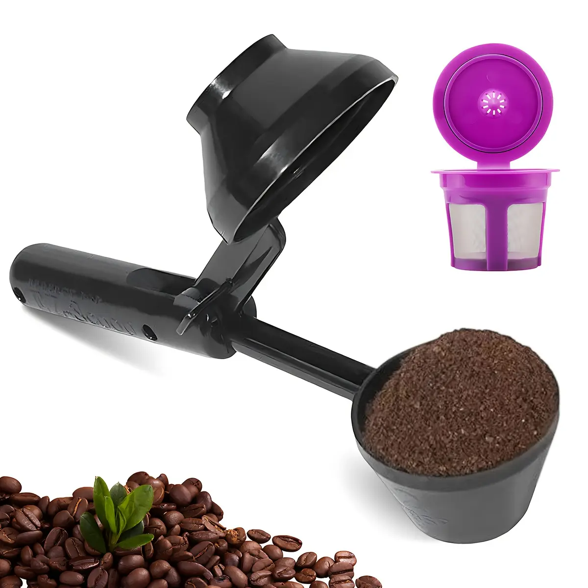 Coffee Filters Kit with 2-in-1 Scoop-Funnel, Universal-Fit Kitchen Gadget for Refillable Pods, Brewing Tool, 2-In-1 Coffee Scoop