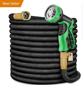 Expandable Garden Hose 100 ft with 10 Function Nozzle Sprayer, Lightweight Flexible Water Hose with Durable Collapsible Latex Core & Solid Brass Fittings, 100ft Retractable Stretch Hose, Black