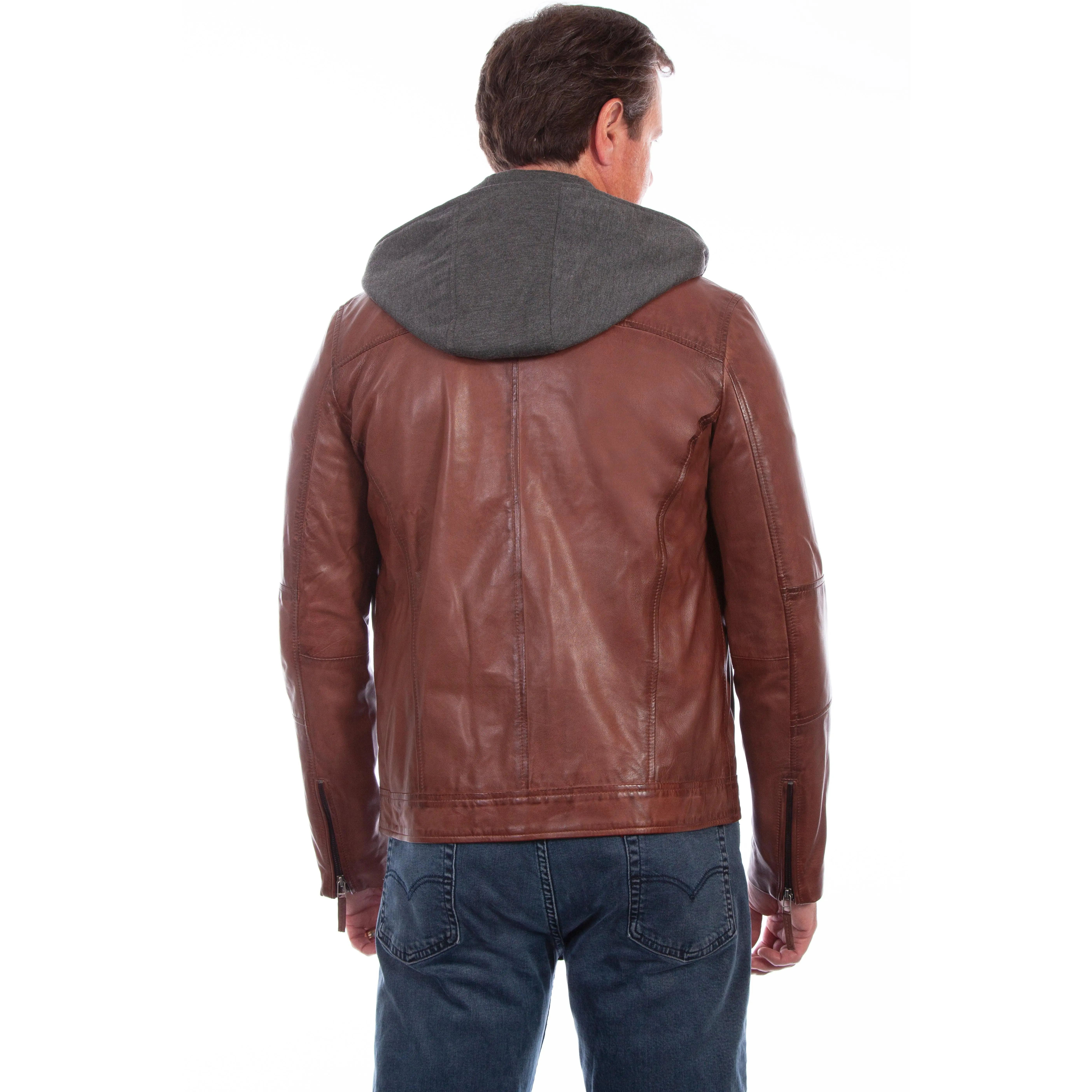 Men's Soft Lamb Leather Jacket with Integrated Hood, a Casual Zip-Front Top Featuring 4 Pockets and Cotton Lining